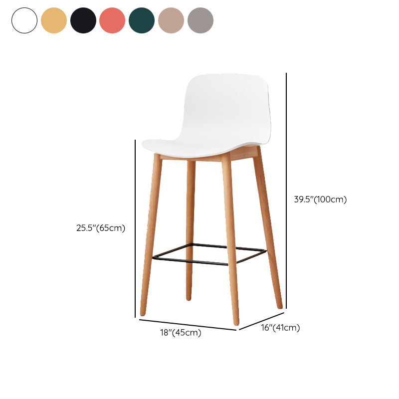 Contemporary Style Low Back Plastic Bar Stool with Wooden Leg