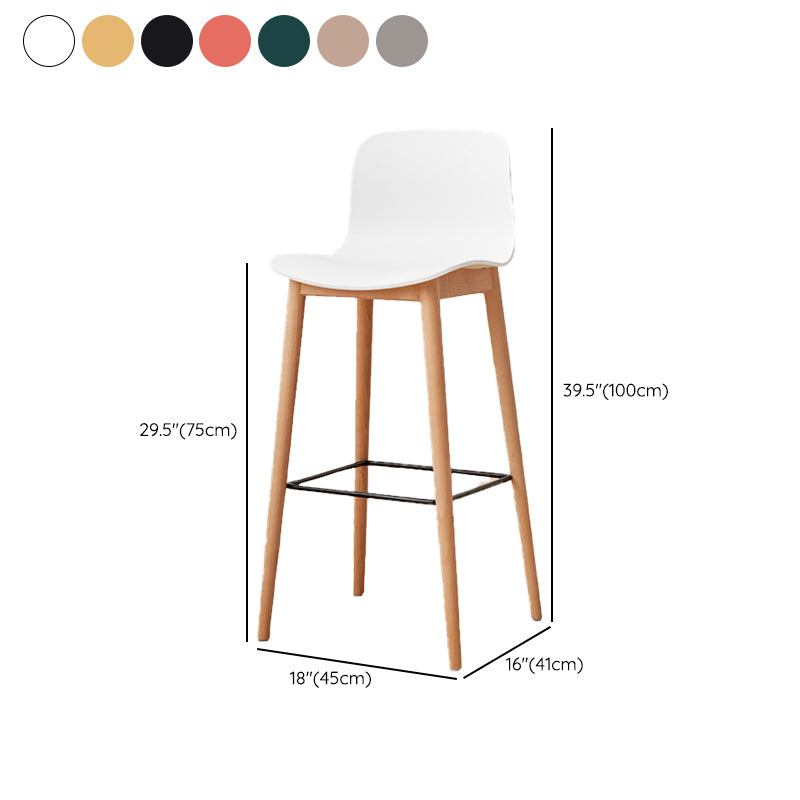 Contemporary Style Low Back Plastic Bar Stool with Wooden Leg