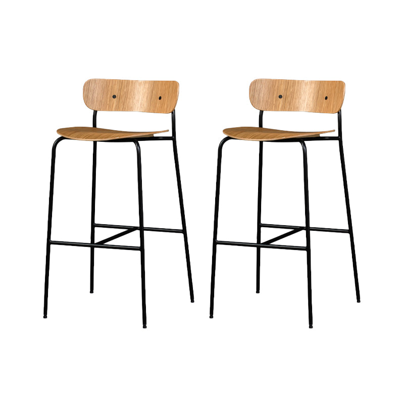 Contemporary Backrest Solid Wood and Metal Counter High Stool with 4 Legs