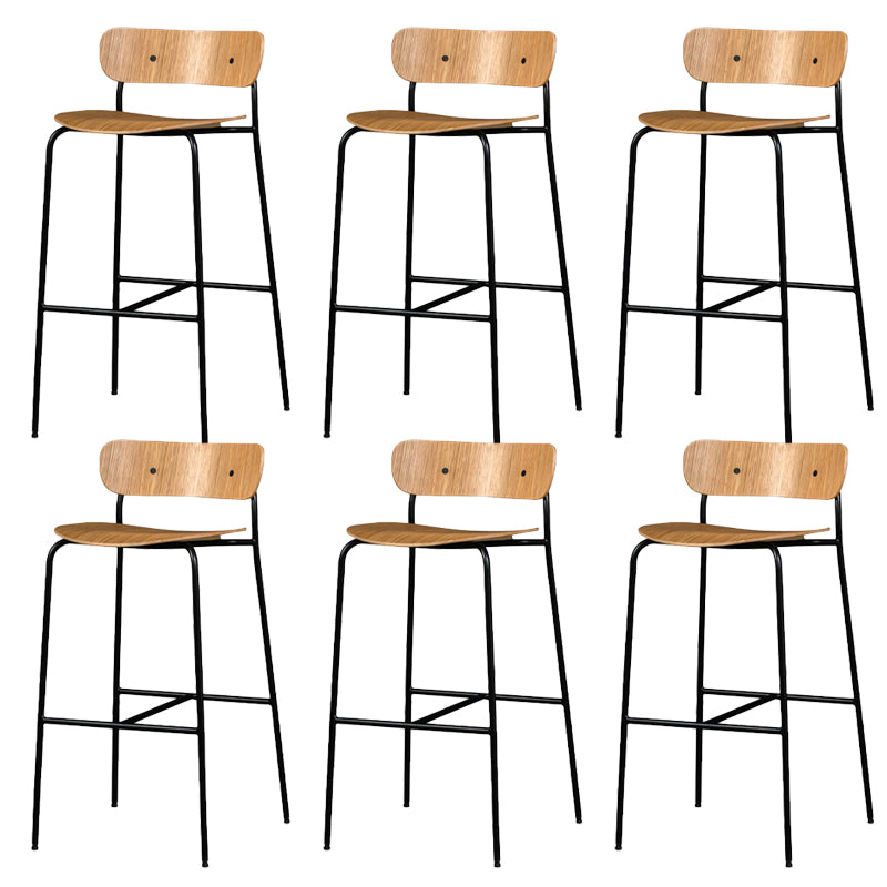 Contemporary Backrest Solid Wood and Metal Counter High Stool with 4 Legs