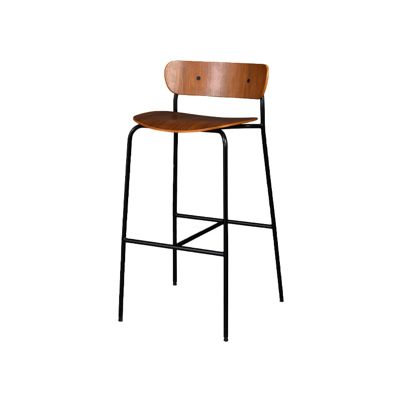 Contemporary Backrest Solid Wood and Metal Counter High Stool with 4 Legs