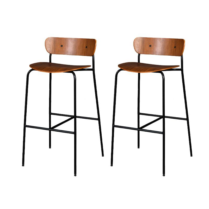 Contemporary Backrest Solid Wood and Metal Counter High Stool with 4 Legs
