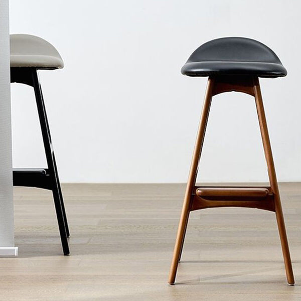 Contemporary Upholstered Faux Leather Bar Stool with Solid Wood Base