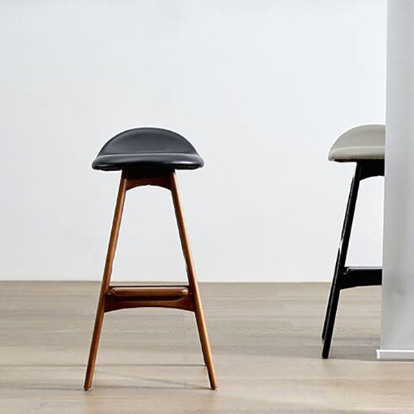 Contemporary Upholstered Faux Leather Bar Stool with Solid Wood Base
