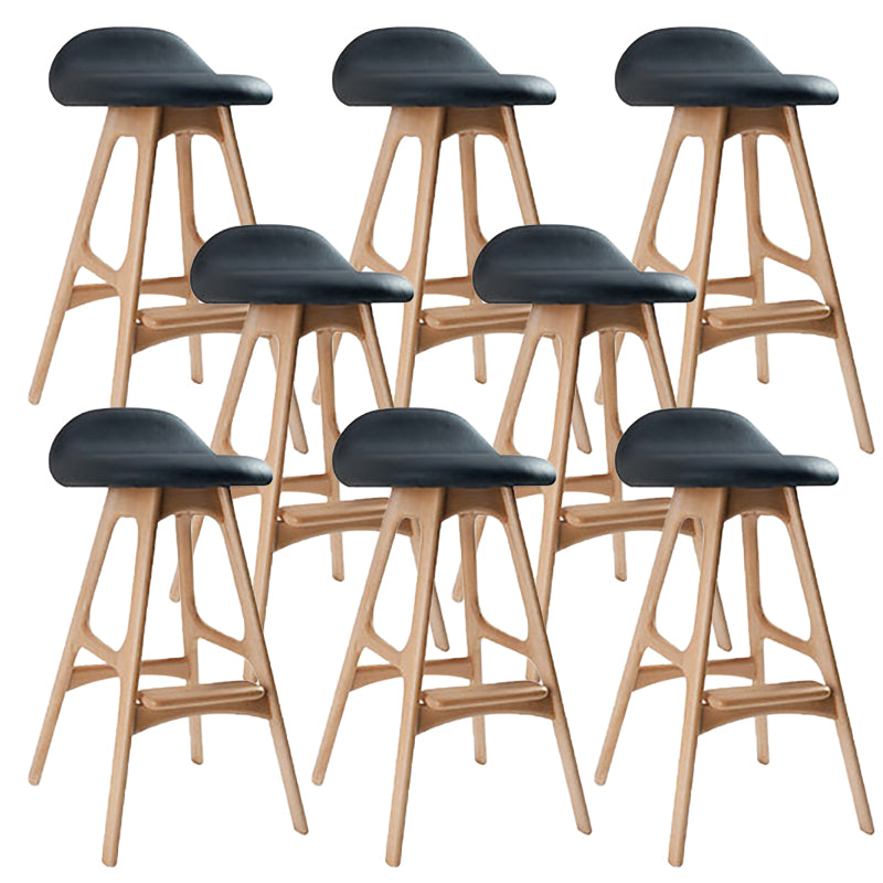 Contemporary Upholstered Faux Leather Bar Stool with Solid Wood Base