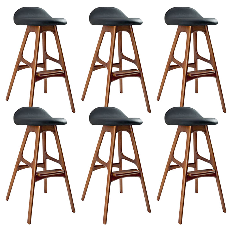 Contemporary Upholstered Faux Leather Bar Stool with Solid Wood Base