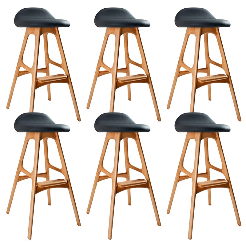 Contemporary Upholstered Faux Leather Bar Stool with Solid Wood Base