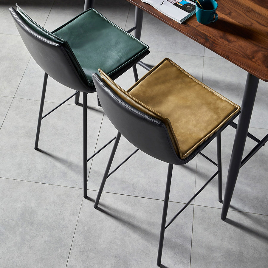 Contemporary Style Low Back Leather Armless Bar Stool with Metal Legs