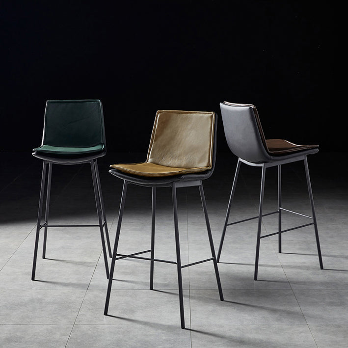 Contemporary Style Low Back Leather Armless Bar Stool with Metal Legs