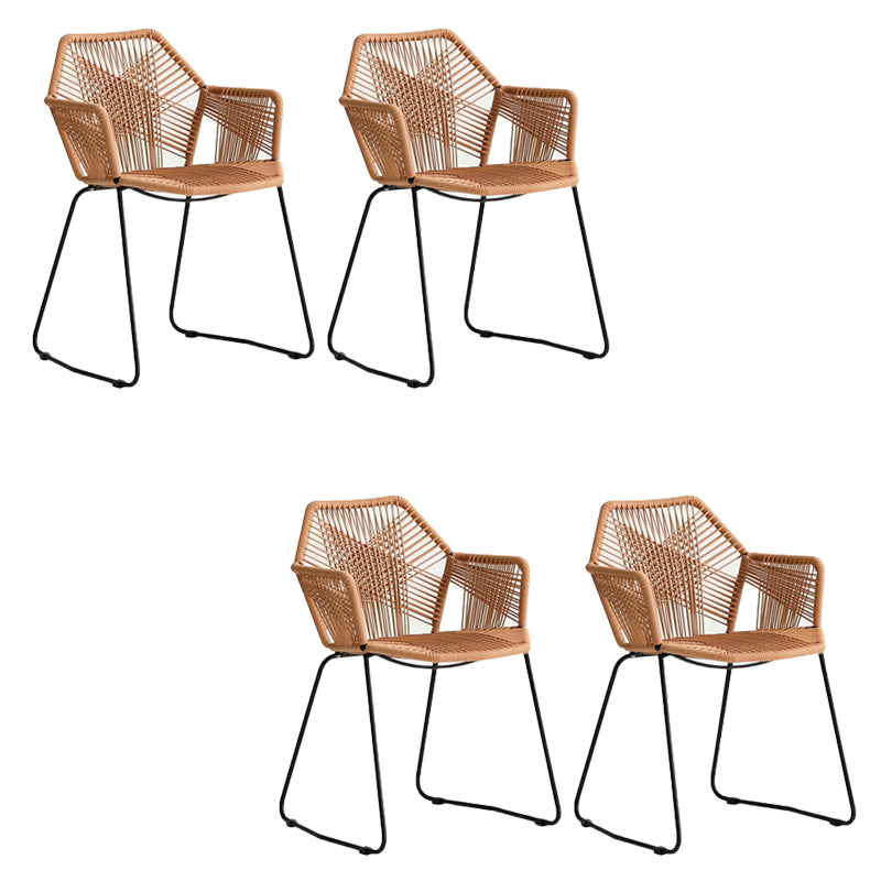 Modern Style Wicker Low Back Armed Bar Stool with Metal Legs