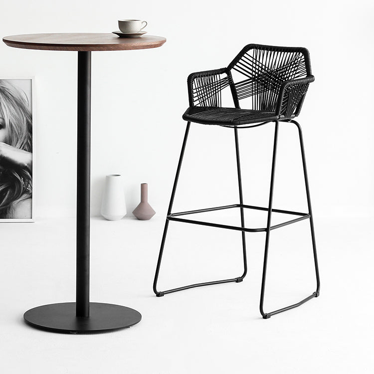 Modern Style Wicker Low Back Armed Bar Stool with Metal Legs