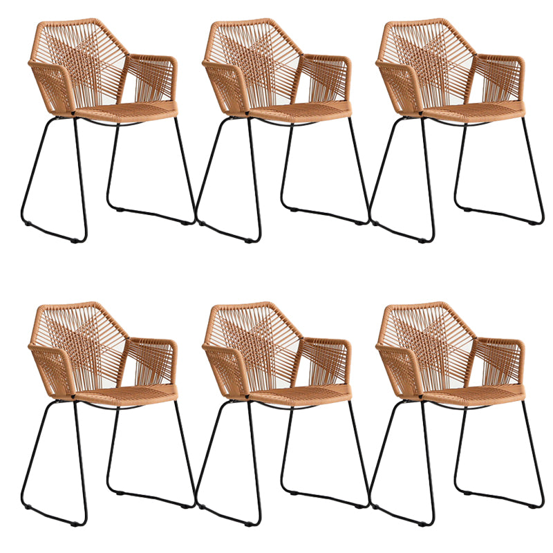 Modern Style Wicker Low Back Armed Bar Stool with Metal Legs
