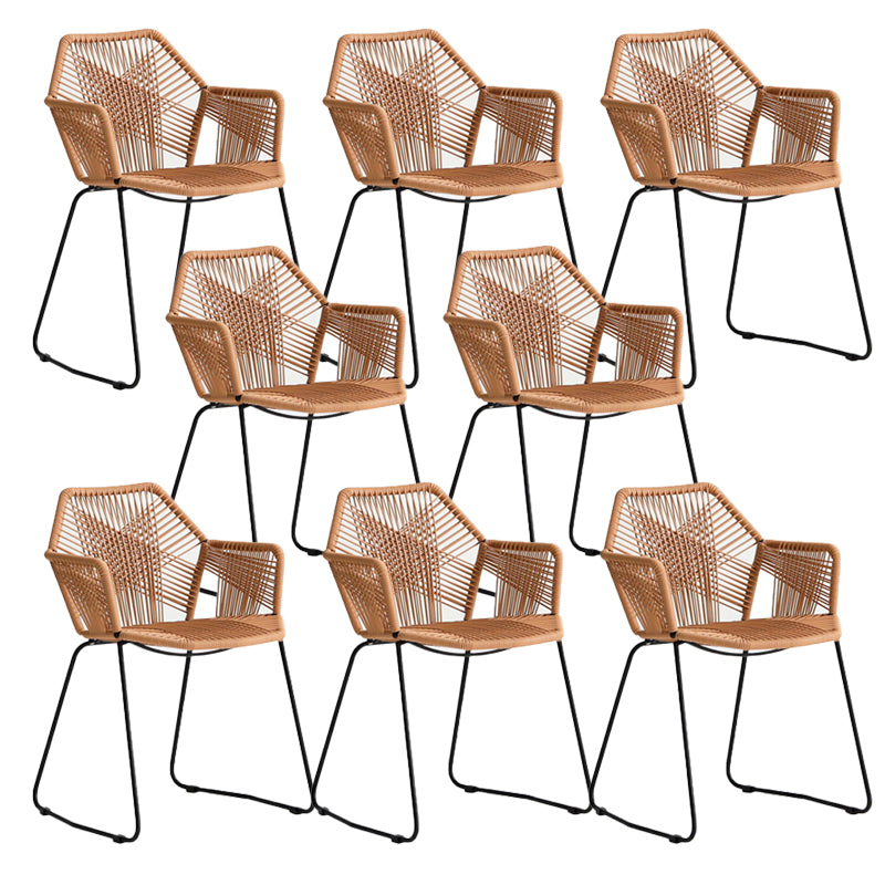 Modern Style Wicker Low Back Armed Bar Stool with Metal Legs