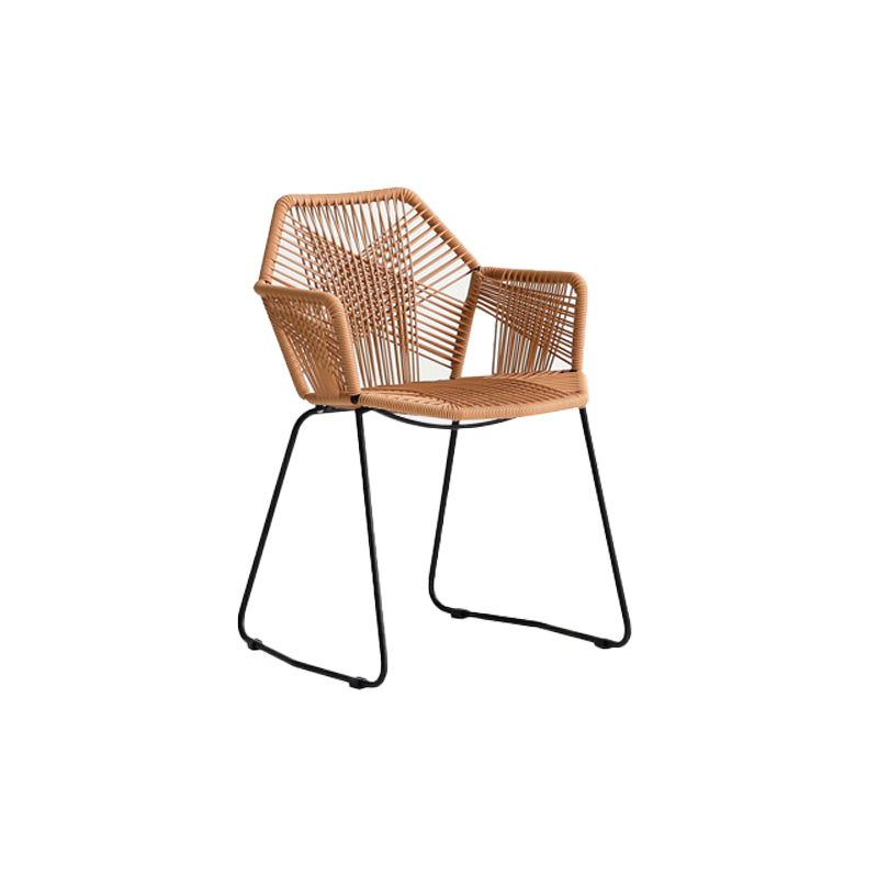 Modern Style Wicker Low Back Armed Bar Stool with Metal Legs