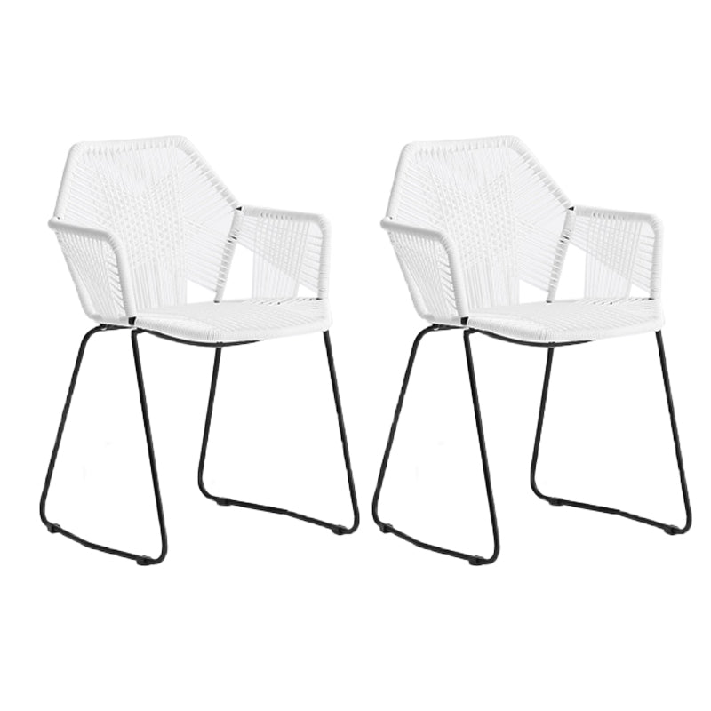 Modern Style Wicker Low Back Armed Bar Stool with Metal Legs