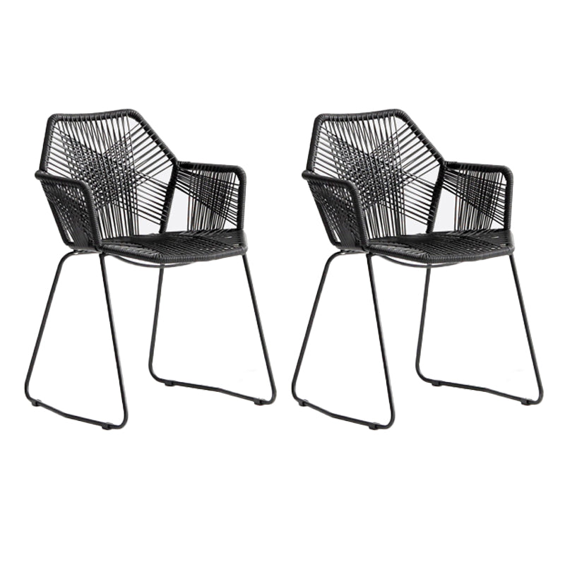 Modern Style Wicker Low Back Armed Bar Stool with Metal Legs