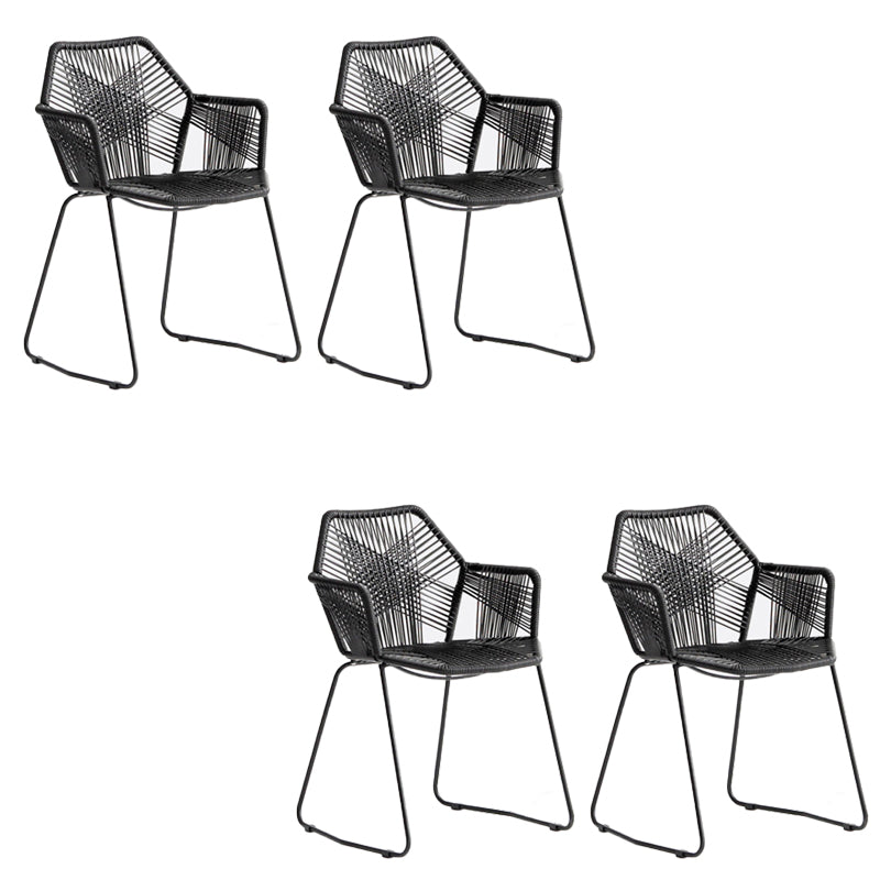 Modern Style Wicker Low Back Armed Bar Stool with Metal Legs