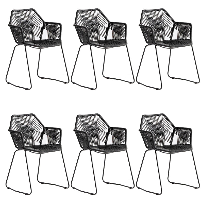 Modern Style Wicker Low Back Armed Bar Stool with Metal Legs