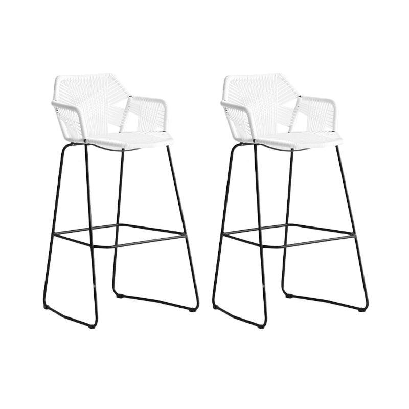 Modern Style Wicker Low Back Armed Bar Stool with Metal Legs