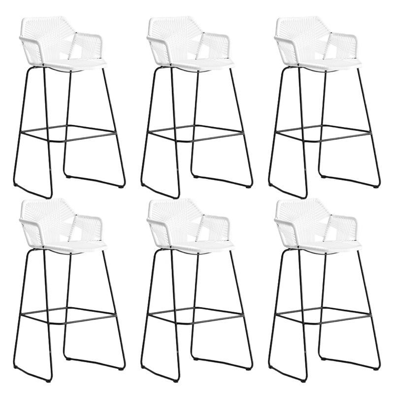 Modern Style Wicker Low Back Armed Bar Stool with Metal Legs