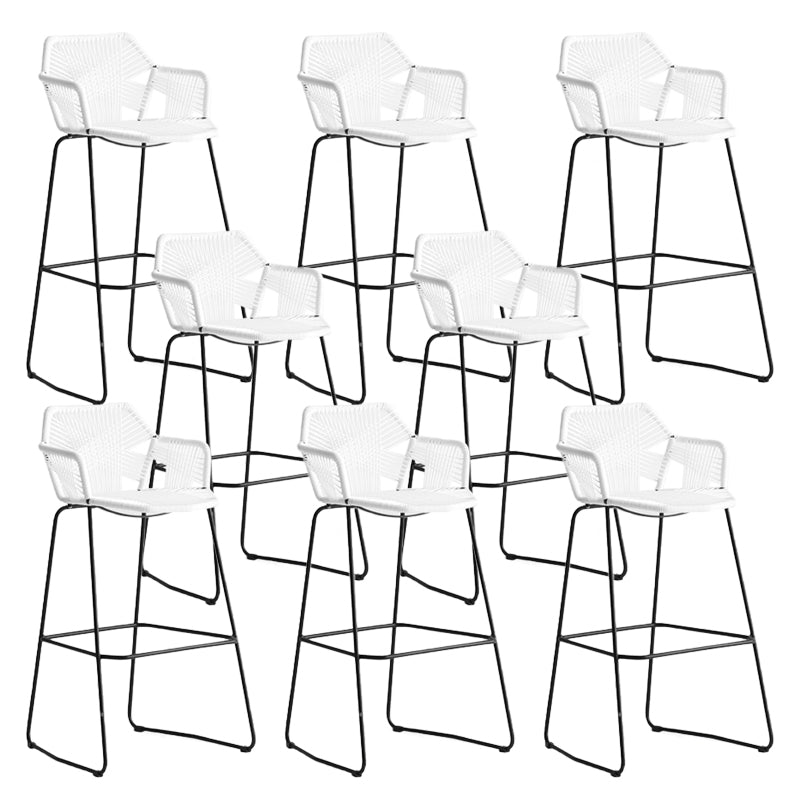 Modern Style Wicker Low Back Armed Bar Stool with Metal Legs