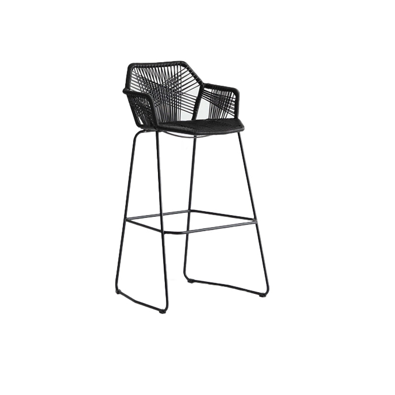 Modern Style Wicker Low Back Armed Bar Stool with Metal Legs