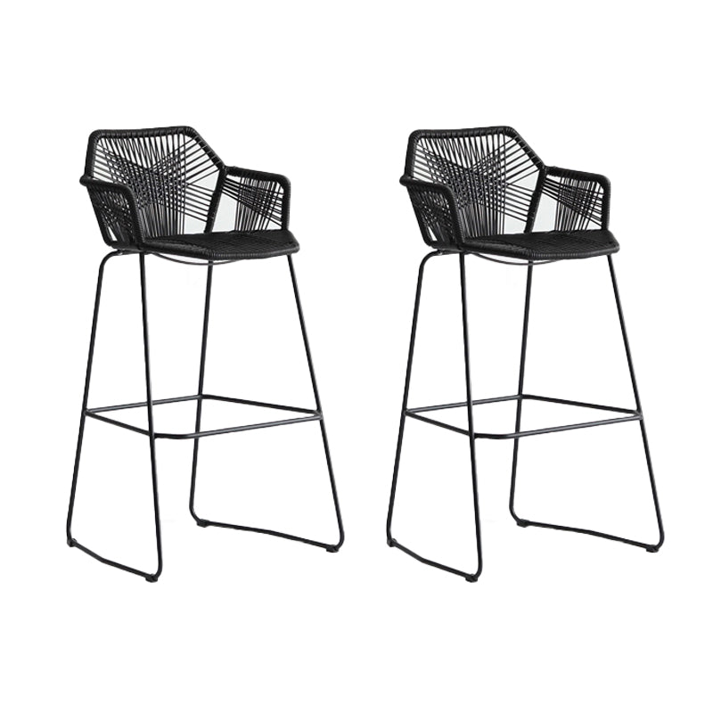 Modern Style Wicker Low Back Armed Bar Stool with Metal Legs