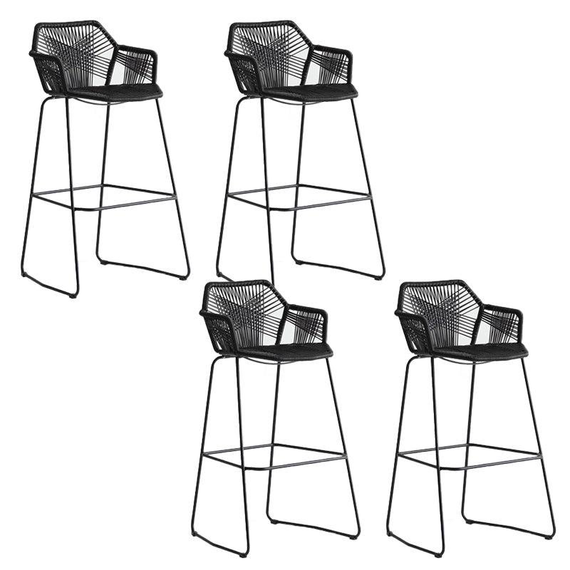Modern Style Wicker Low Back Armed Bar Stool with Metal Legs