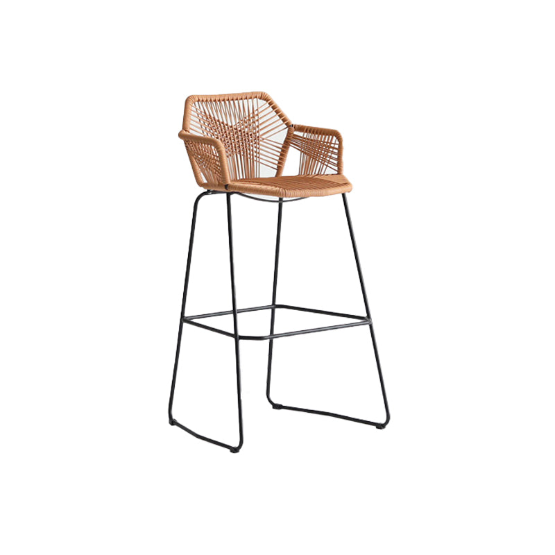 Modern Style Wicker Low Back Armed Bar Stool with Metal Legs