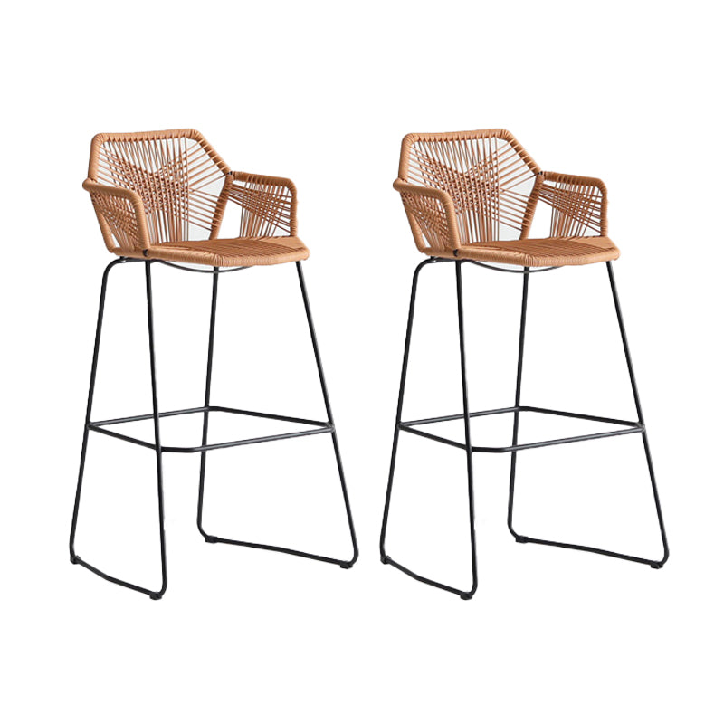 Modern Style Wicker Low Back Armed Bar Stool with Metal Legs
