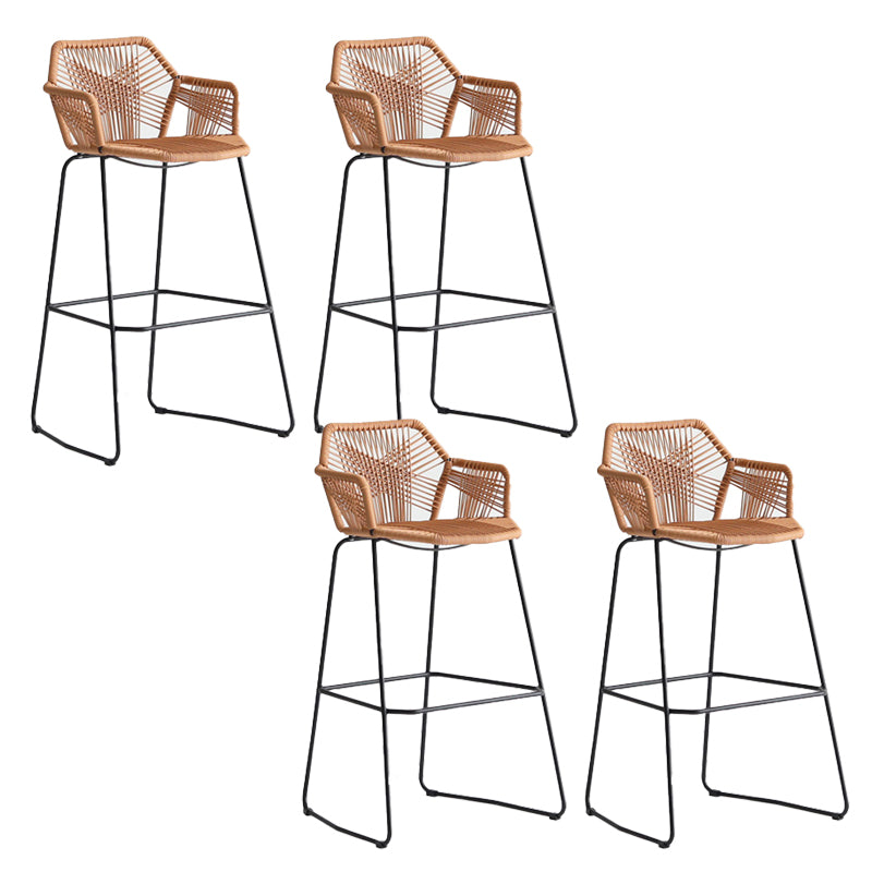 Modern Style Wicker Low Back Armed Bar Stool with Metal Legs