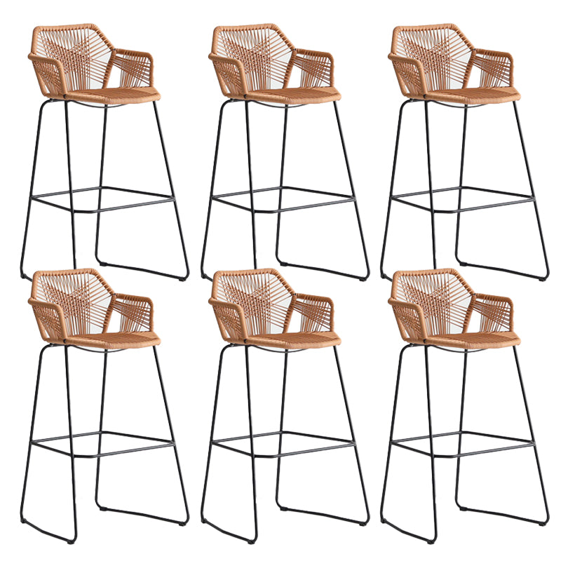 Modern Style Wicker Low Back Armed Bar Stool with Metal Legs