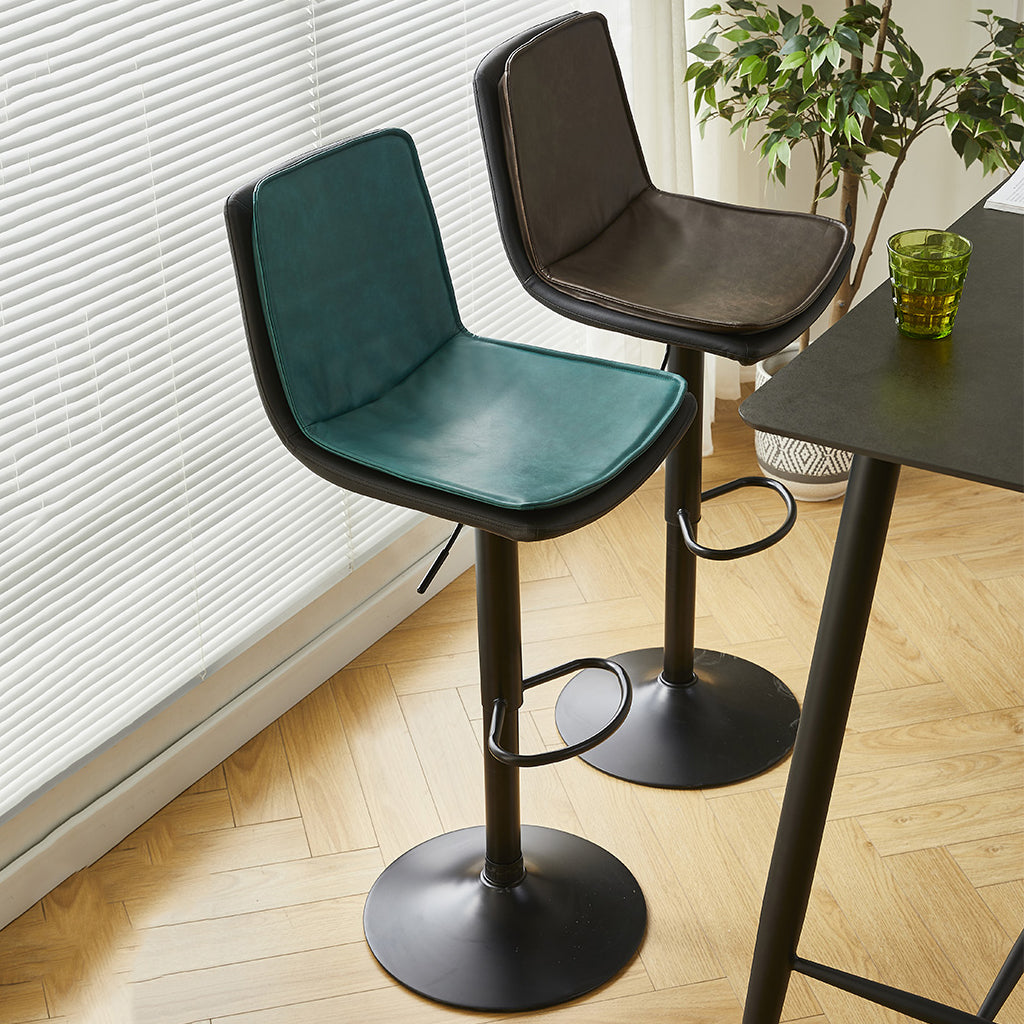 Contemporary Style Leather Adjustable Swivel Bar Stool with Metal Leg