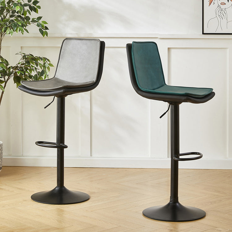 Contemporary Style Leather Adjustable Swivel Bar Stool with Metal Leg