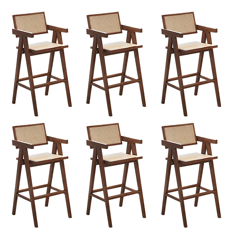 Contemporary Style Low Back Solid Wood Armed Bar Stool for Home