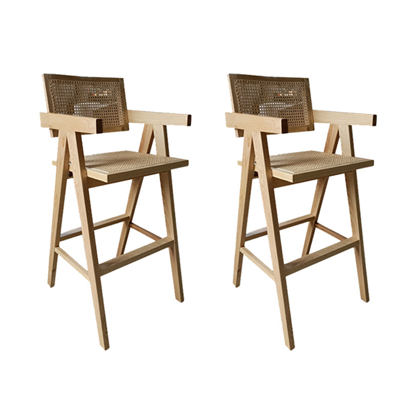 Contemporary Style Low Back Solid Wood Armed Bar Stool for Home