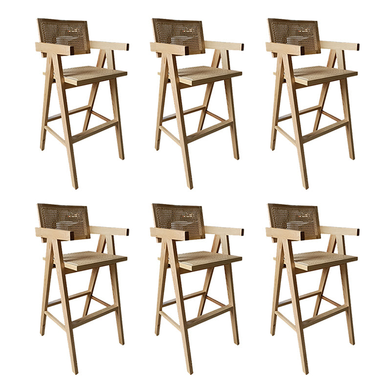 Contemporary Style Low Back Solid Wood Armed Bar Stool for Home