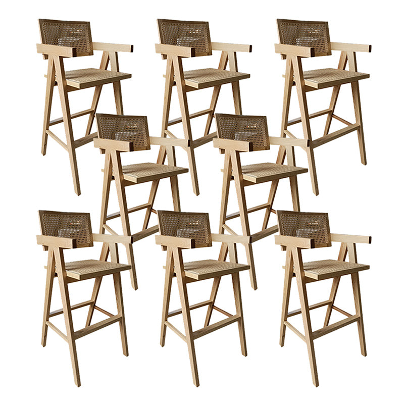 Contemporary Style Low Back Solid Wood Armed Bar Stool for Home