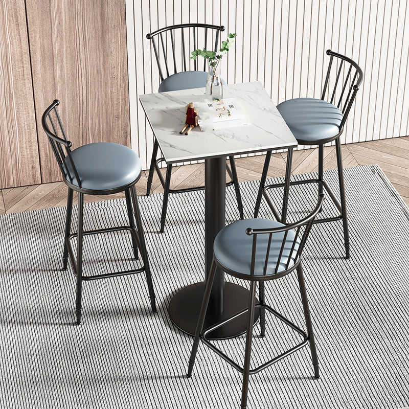 Modern 1/2/3/5 Pcs Bar Set with Square Pub Table and Metal Stools for Home