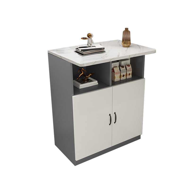 Modern Rectangle White Top Bar Dining Table with Storage for Living Room