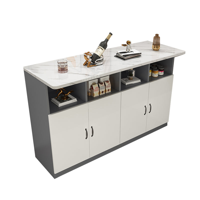 Modern Rectangle White Top Bar Dining Table with Storage for Living Room