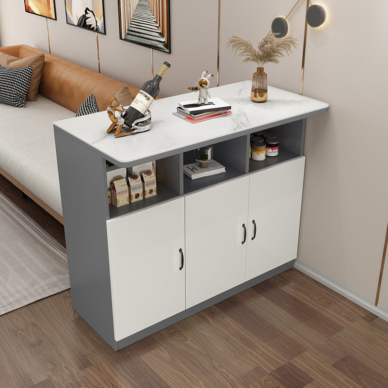 Modern Rectangle White Top Bar Dining Table with Storage for Living Room