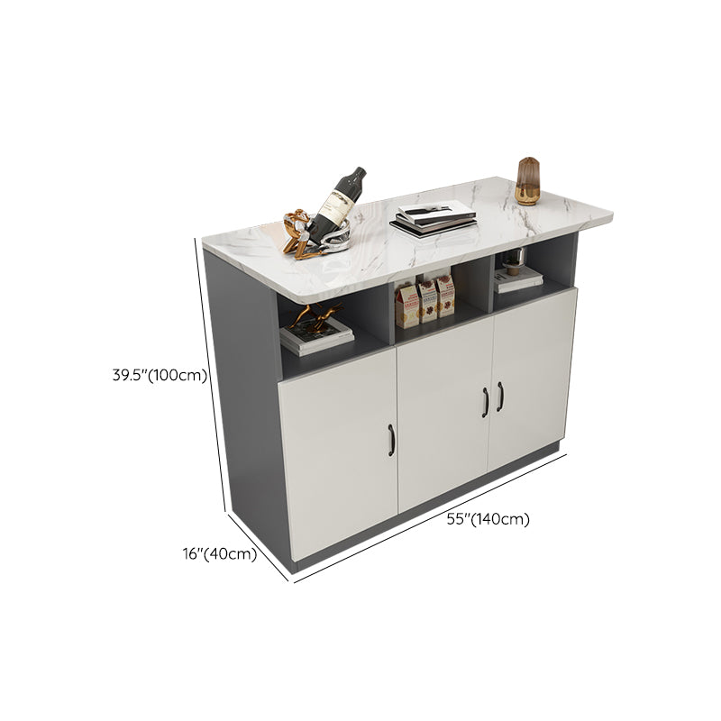 Modern Rectangle White Top Bar Dining Table with Storage for Living Room