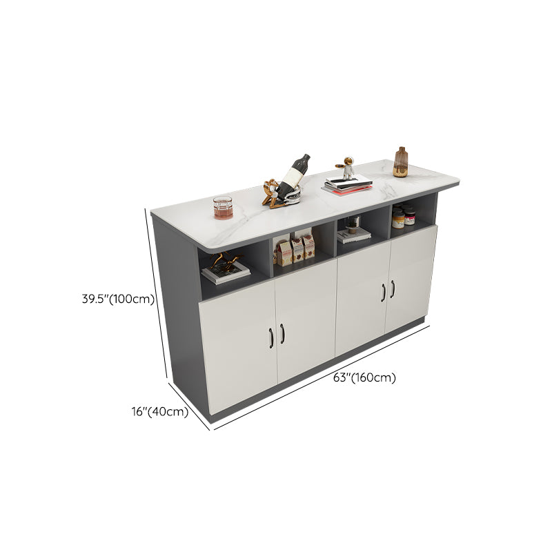 Modern Rectangle White Top Bar Dining Table with Storage for Living Room