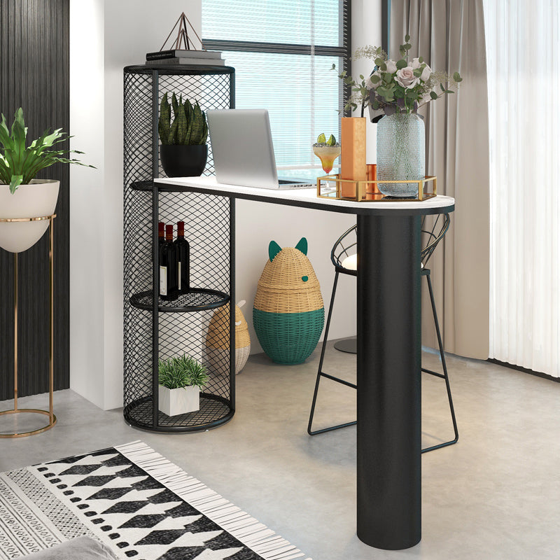 Modern Double Pedestal Sintered Stone Bar Table for Kitchen Dining Room