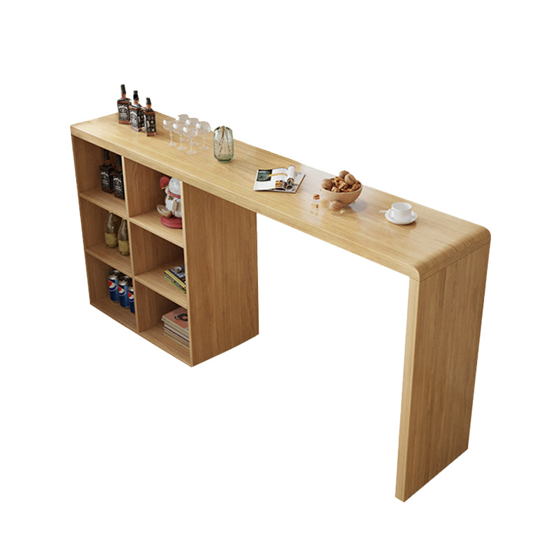 Contemporary Solid Wood Top Rectangle Bar Dining Table with Storage