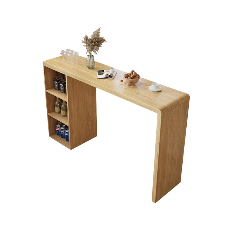 Contemporary Solid Wood Top Rectangle Bar Dining Table with Storage