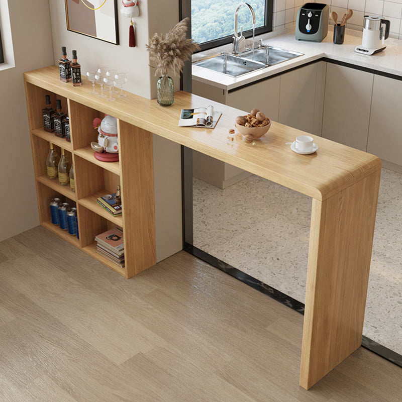 Contemporary Solid Wood Top Rectangle Bar Dining Table with Storage