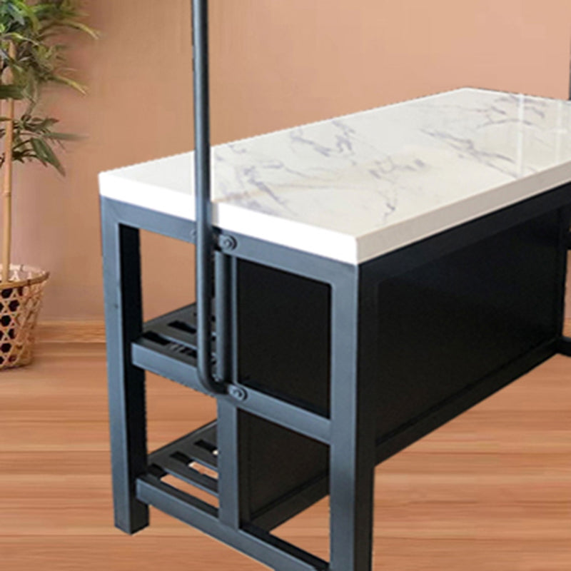 Modern Rectangular Faux Marble Kitchen Island Table with Pot Rack