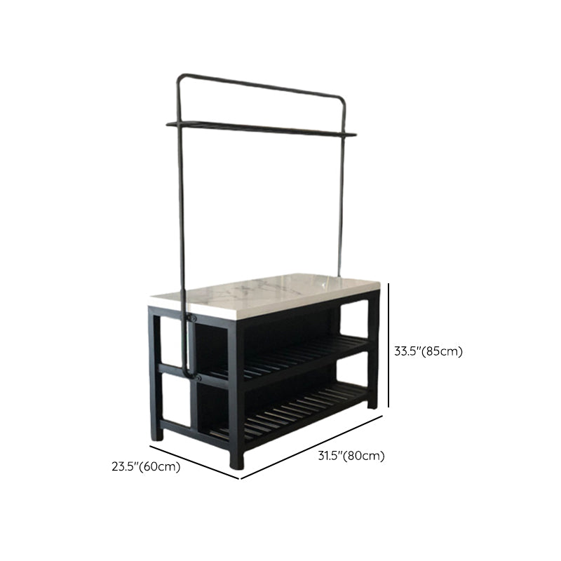Modern Rectangular Faux Marble Kitchen Island Table with Pot Rack
